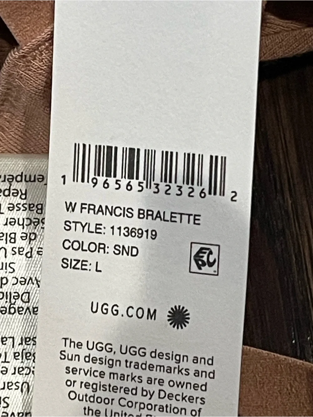 UGG Sandalwood Francis Bralette Women Size Large NEW